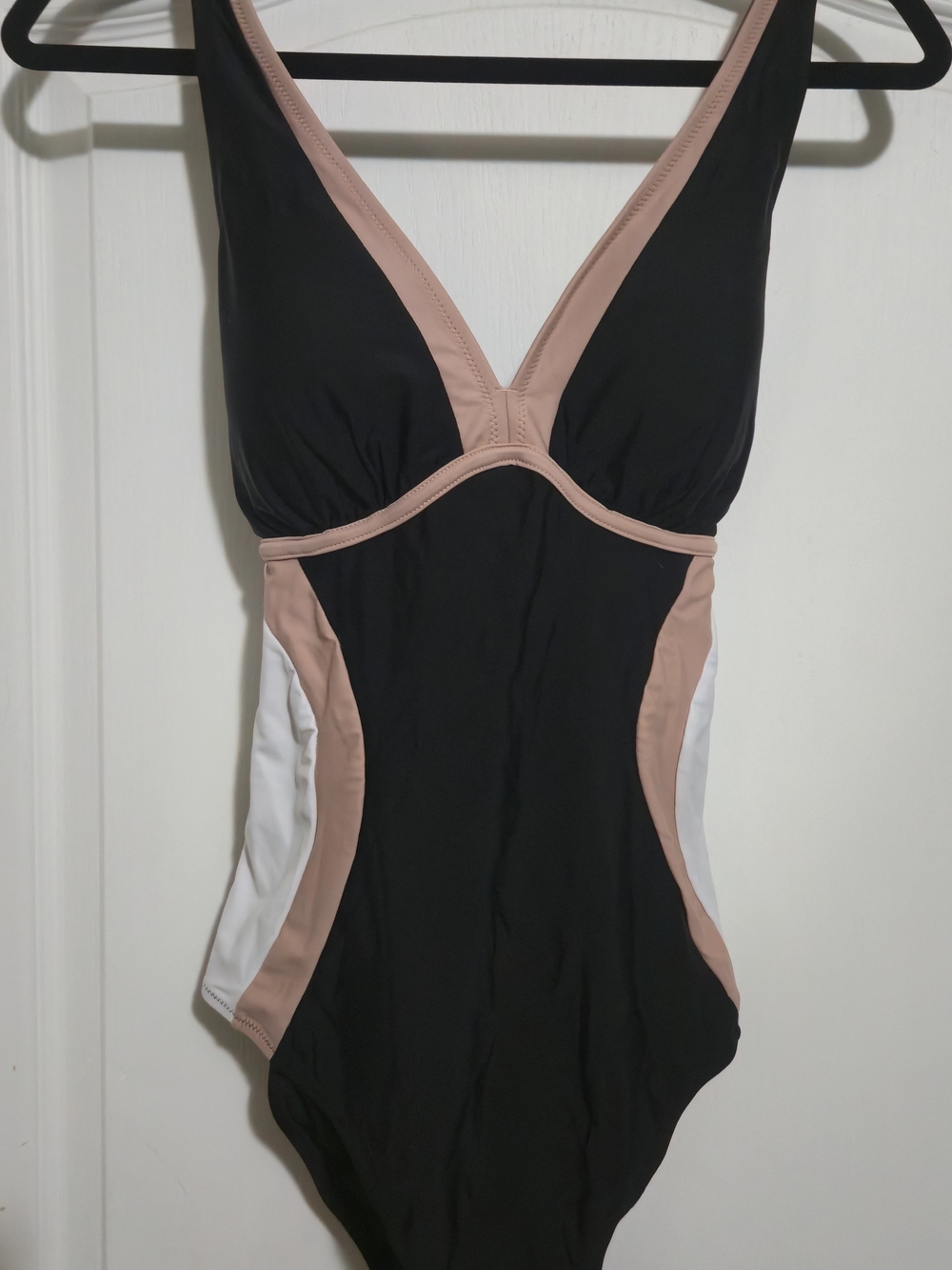 Women’s One-Piece Swimsuit — Black with Blush and White Accents
